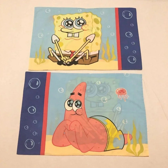 2006 SpongeBob Squarepants Lot of 2 Pillow Cases Viacom 29 x 19  Inch - Picture 1 of 16